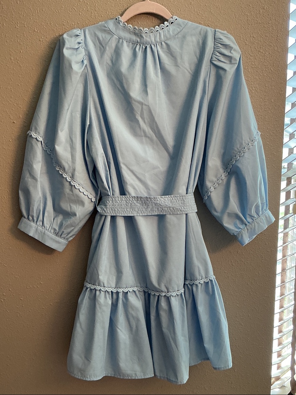 entro Light Blue Puff-Sleeve Cotton Dress with Waist Tie - Picture 3 of 3